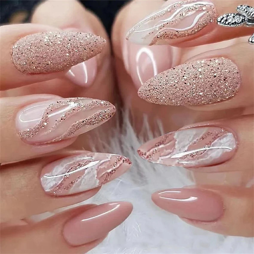24 Faux Ongles Ballerina & Coffin Amovibles – Manucure Prête à Porter, Forme Amande & Coffin | Décoration Ongles Femme & Fille