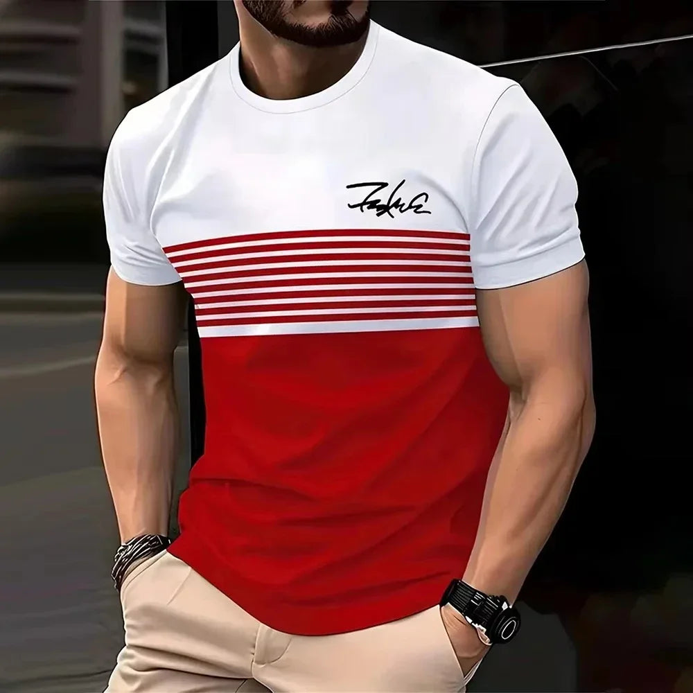 T-shirt Homme 3D Rayé Col Rond – Streetwear Casual Été Tendance Pullover
