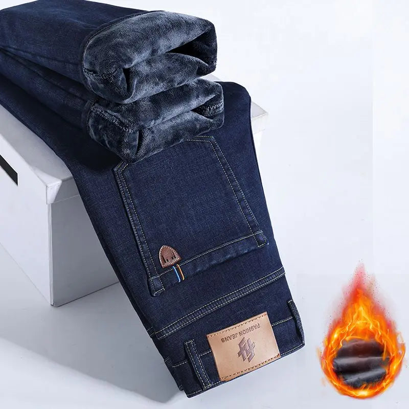 Jean Homme Polaire Intérieur Épais Thermique Chaud Hiver Coupe Droite Stretch Casual Business | Jean Polaire Thermique Premium