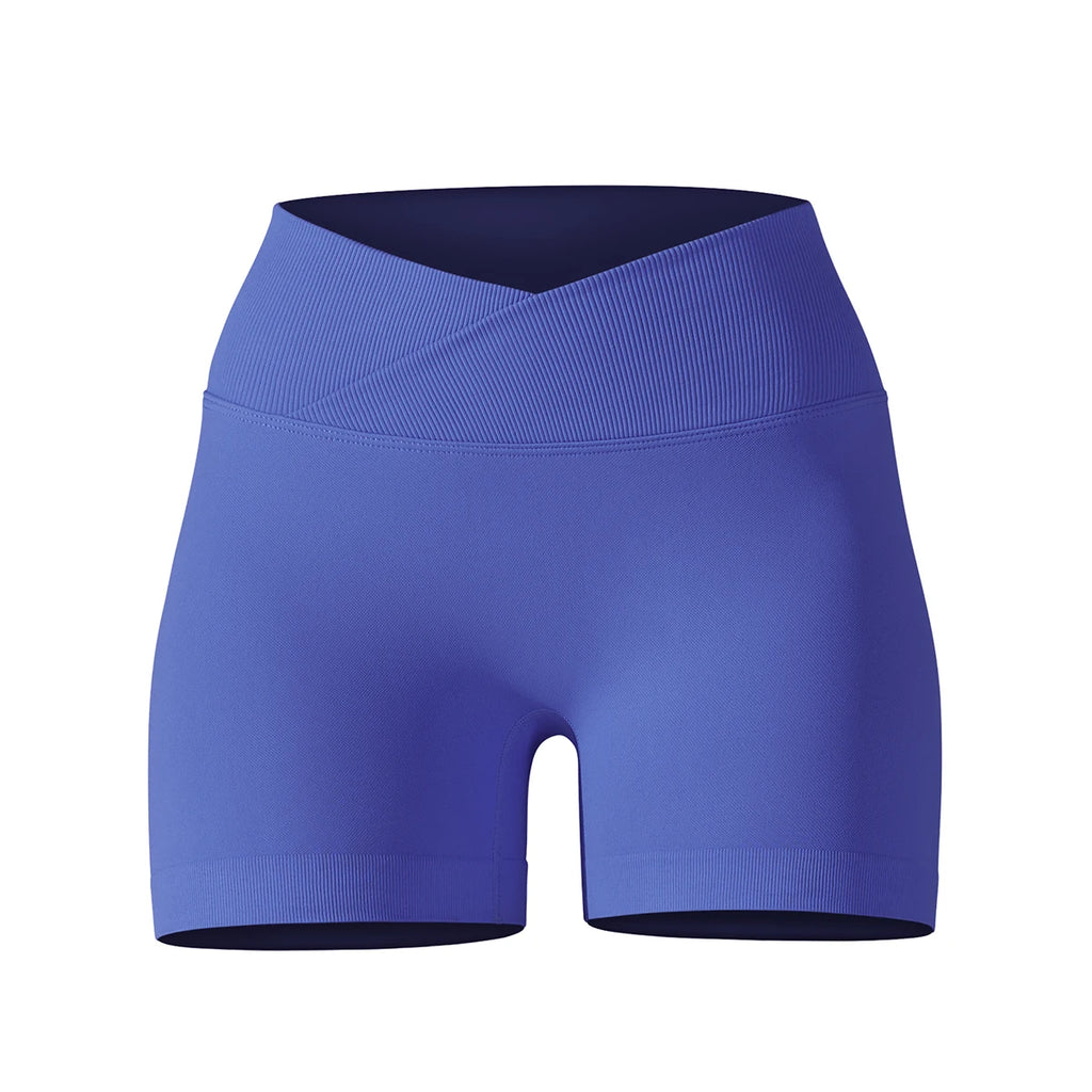 Short Yoga Femme Taille Haute Croisée Gainant Fessier Gym Running Fitness – Short Sport Sculptant Élastique | Mode Athleisure