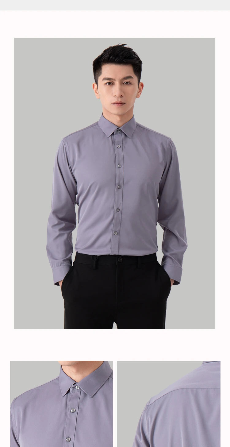 Chemise Homme Slim Fit Couleur Unie – Business Casual Classique Manches Longues Légère | Mode Homme Premium
