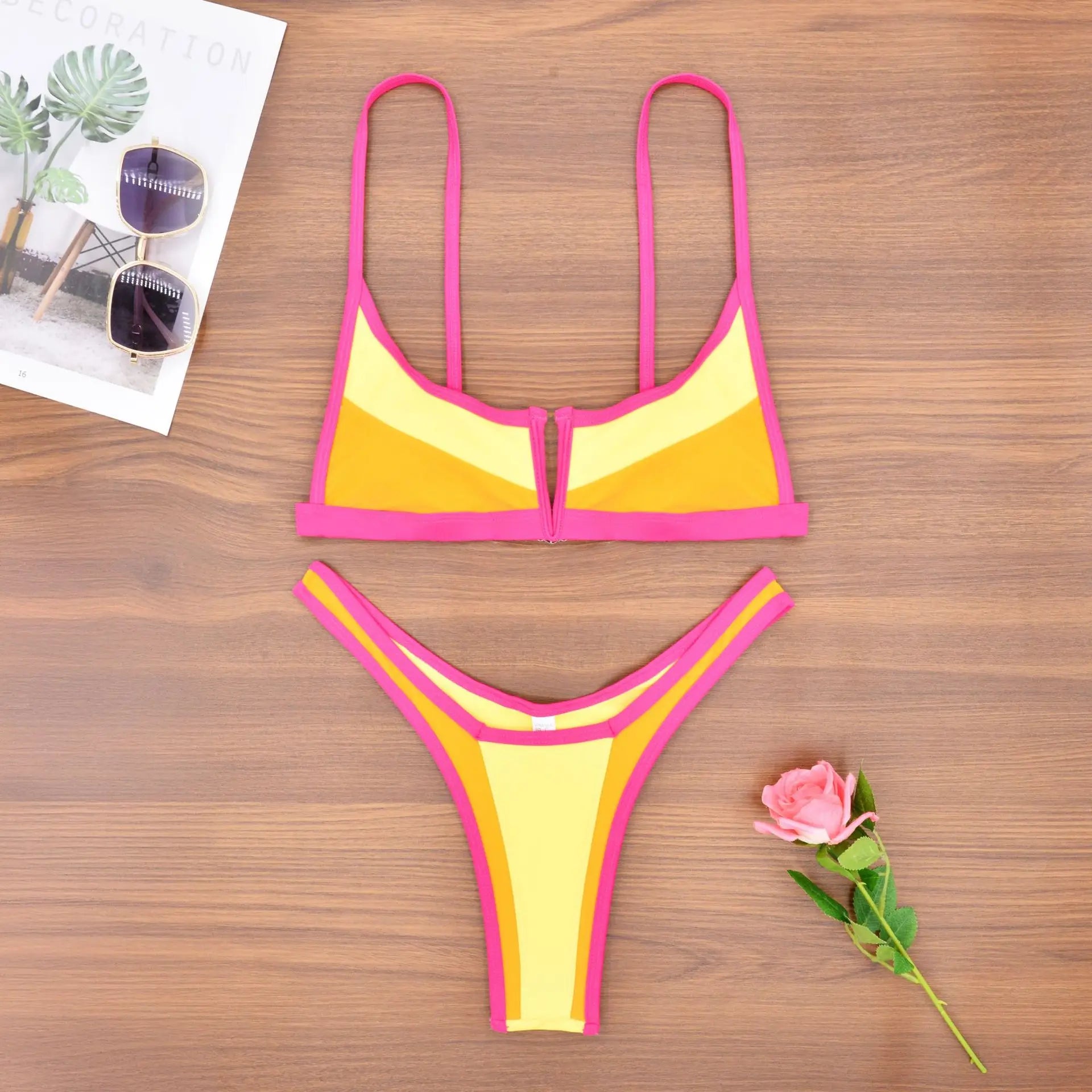 Bikini Femme 2 Pièces Denim Effet Jeans Tanga V Push-Up – Maillot de Bain Sexy Été & Plage