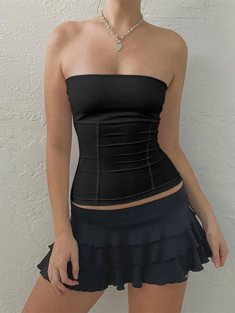 Bustier Corset Femme Y2K Sans Bretelles Épaules Dénudées Tube Top Sexy Slim – Été & Streetwear
