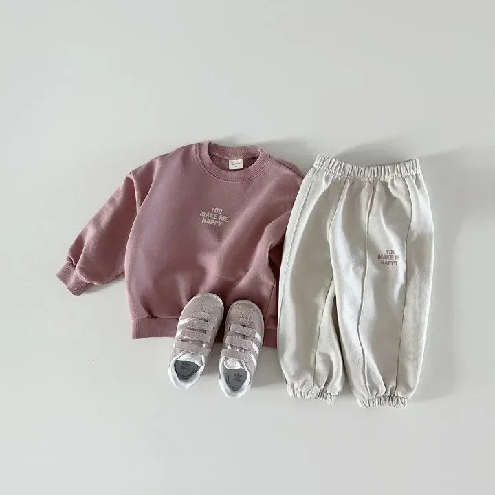 Ensemble 2 Pièces Enfant Pull Manches Longues + Pantalon – Style Coréen Casual Printemps Automne