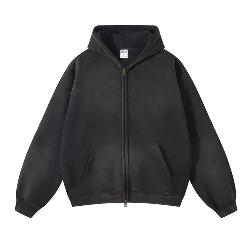 Hoodie Homme Oversize Zip Tie Dye Dégradé – Sweat Cardigan Peluche Loose Grande Taille Hiver | Mode Homme Premium