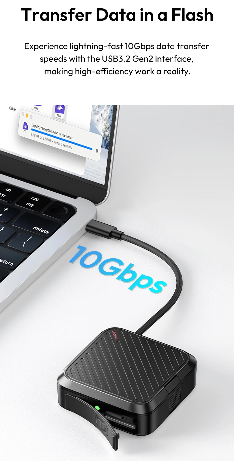 Ulanzi CRC10 Lecteur de Cartes 3 en 1 – CFast/SD/TF 13 Emplacements | USB3.2 Gen2 Transfert Ultra-Rapide