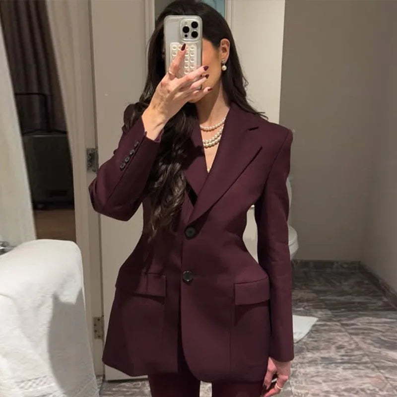 Ensemble Blazer Mini Jupe Femme Élégant – Col Revers Manches Longues Slim Uni | Tenue Bureau Chic 2025