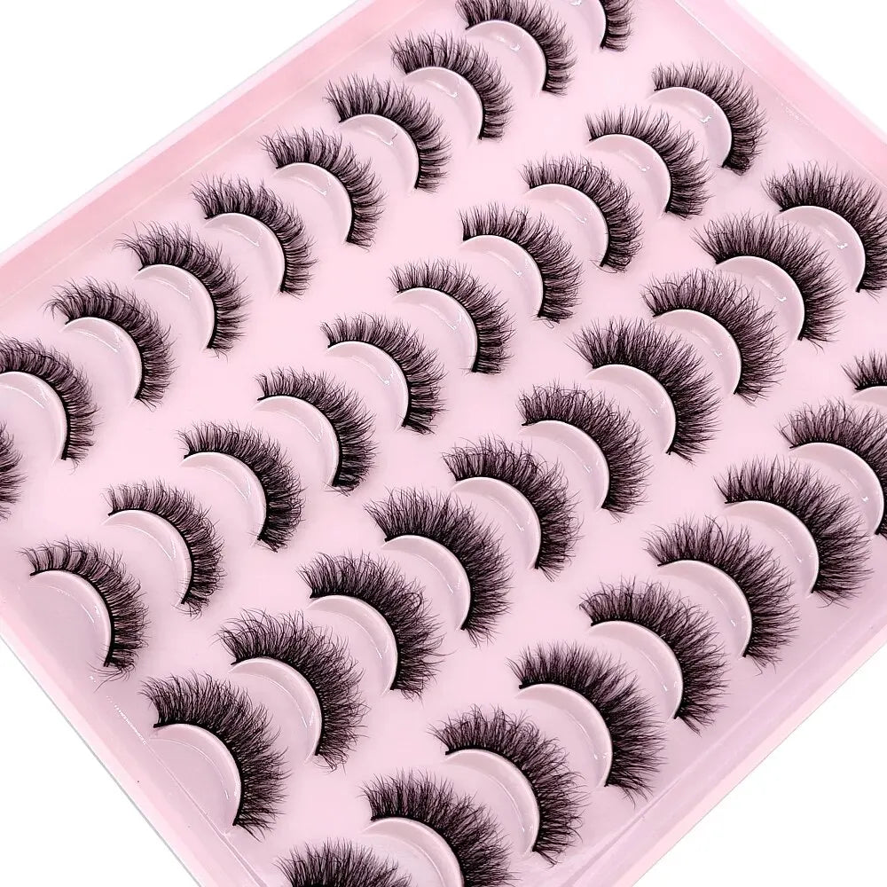 Lot 20 Paires Faux Cils Naturels 3D Vison – Extension Cils Longue Tenue | Maquillage Regard Envoûtant
