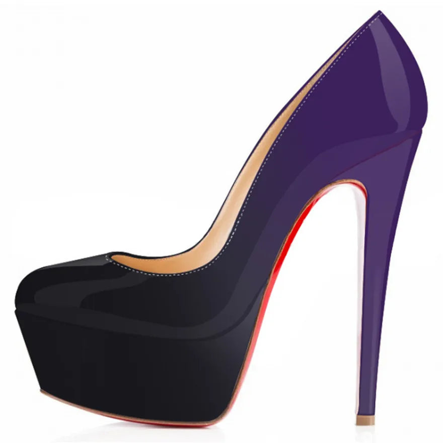 LOSLANDIFEN Escarpins 14CM Plateforme Peep Toe Gradient – Cuir Verni Rouge Mariage Fête