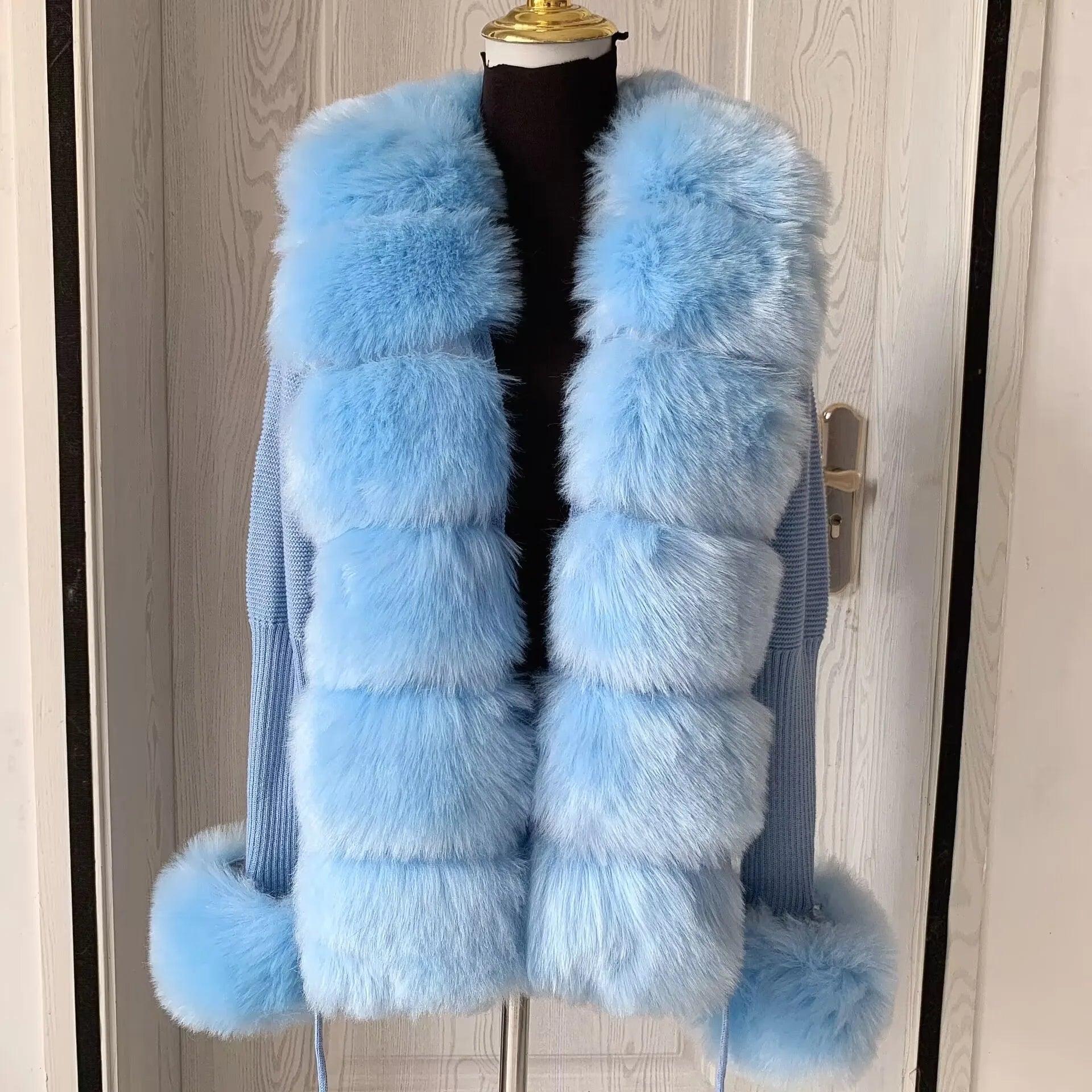 Damen Cardigan Strick Kragen Kunstpelz Fuchs Elegant – Chic & Luxuriöser Pullover Mantel | Frühling Herbst