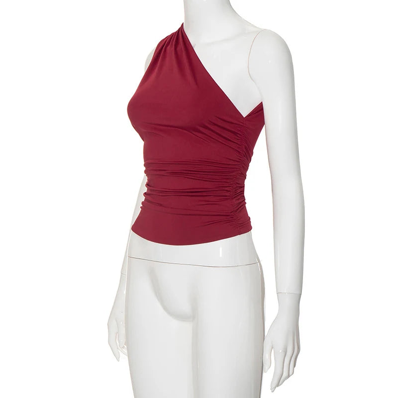 Top Une Épaule Dos Nu Femme – Couleur Bonbon Ajusté Sans Manches | Sexy Casual Été