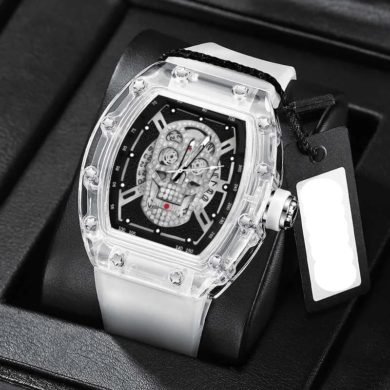 Montre Homme Skull Tête de Mort Automatique Transparente – Quartz Luxe Waterproof Fashion
