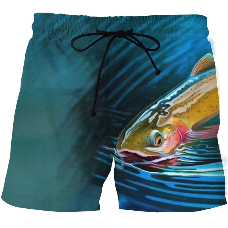 Short de Surf Homme Imprimé 3D Paysage & Poissons – Séchage Rapide | Plage, Fitness & Sport Été | Casual Tendance