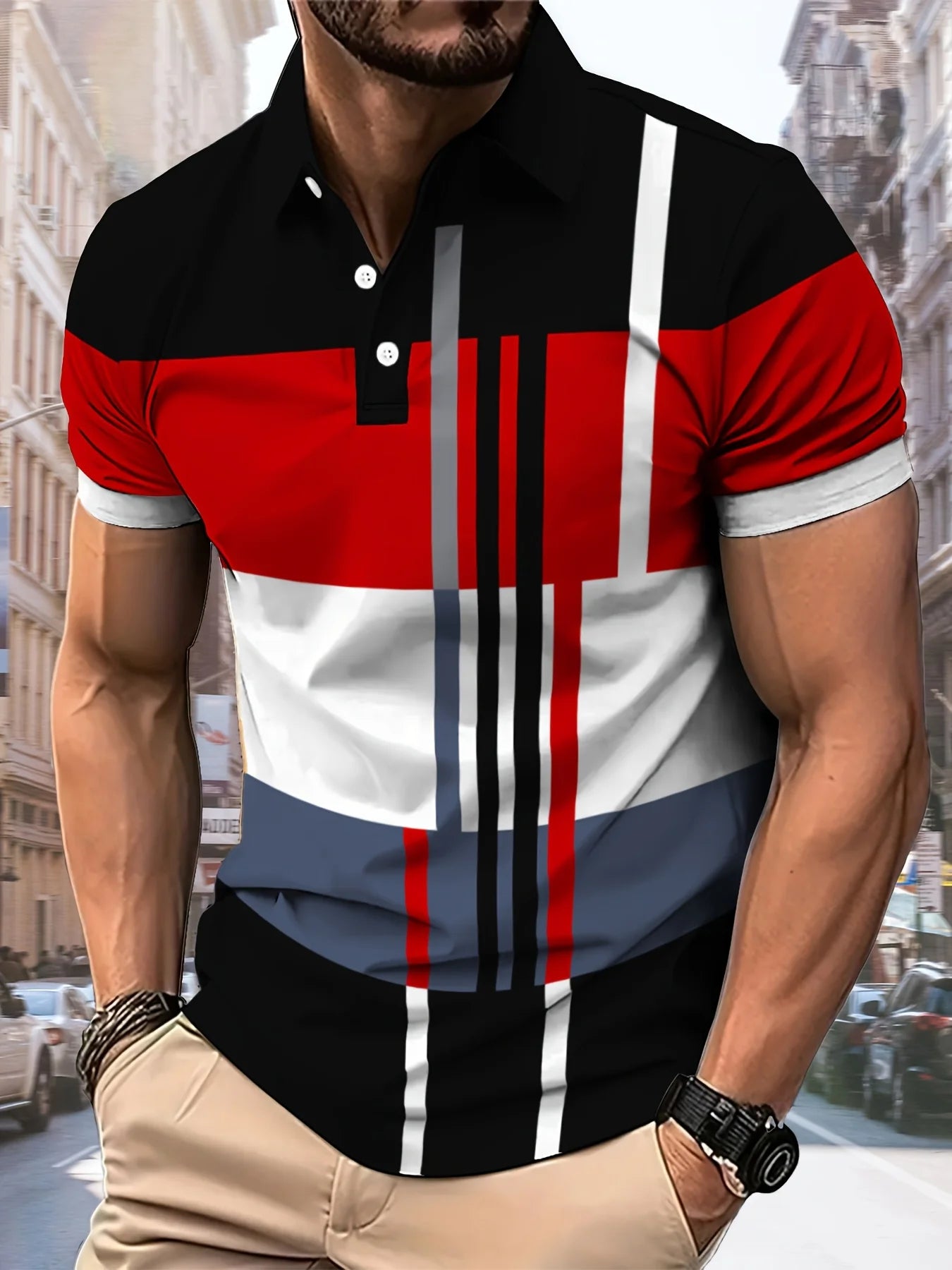 Polo Homme 3D Rayé Casual Respirant 2025 – Fashion Confortable Été Imprimé