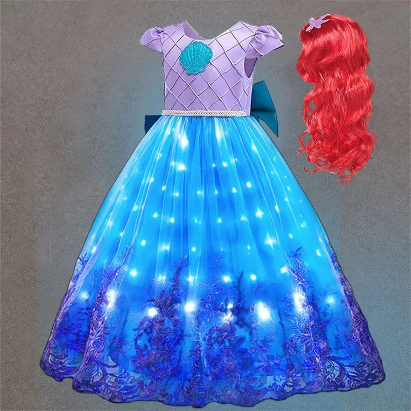 Déguisement Princesse Petite Sirène Fille – Robe de Bal Lumineuse Broderie Carnaval Ariel