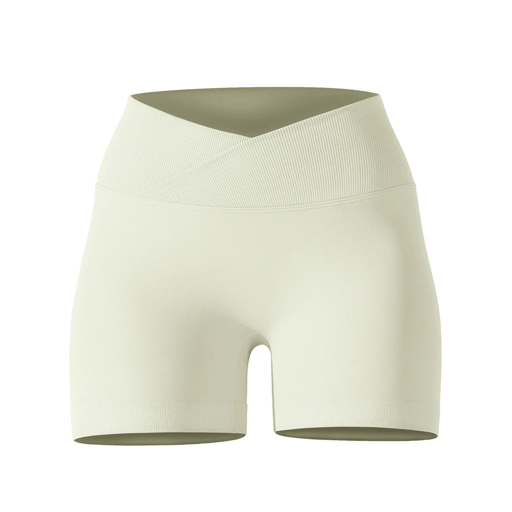 Short Yoga Femme Taille Haute Croisée Gainant Fessier Gym Running Fitness – Short Sport Sculptant Élastique | Mode Athleisure