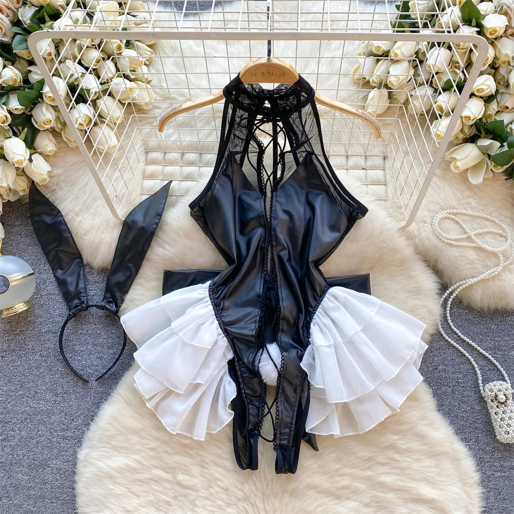 Combinaison Lingerie Femme Sexy Lapin Cosplay Déguisément Dos Nu Ajourné – Costume Roleplay Kawaii | Soirée