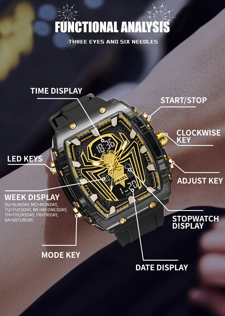 Montre Homme Digital Rectangle 8116 Double Fuseau – Sport Étanche 50M Électronique 2025