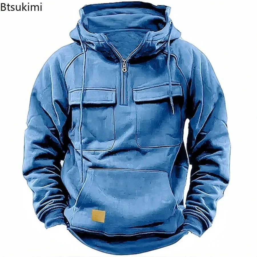 Sweat Tactique Homme Half-Zip Grande Poche – Cargo Pullover Outdoor, Gym & Fitness 2026 | Coupe Ample & Respirant