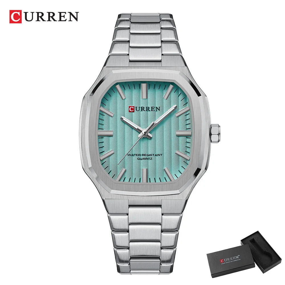 Montre Homme CURREN Business Carré Quartz – Acier Inoxydable Lumineux Étanche Classique