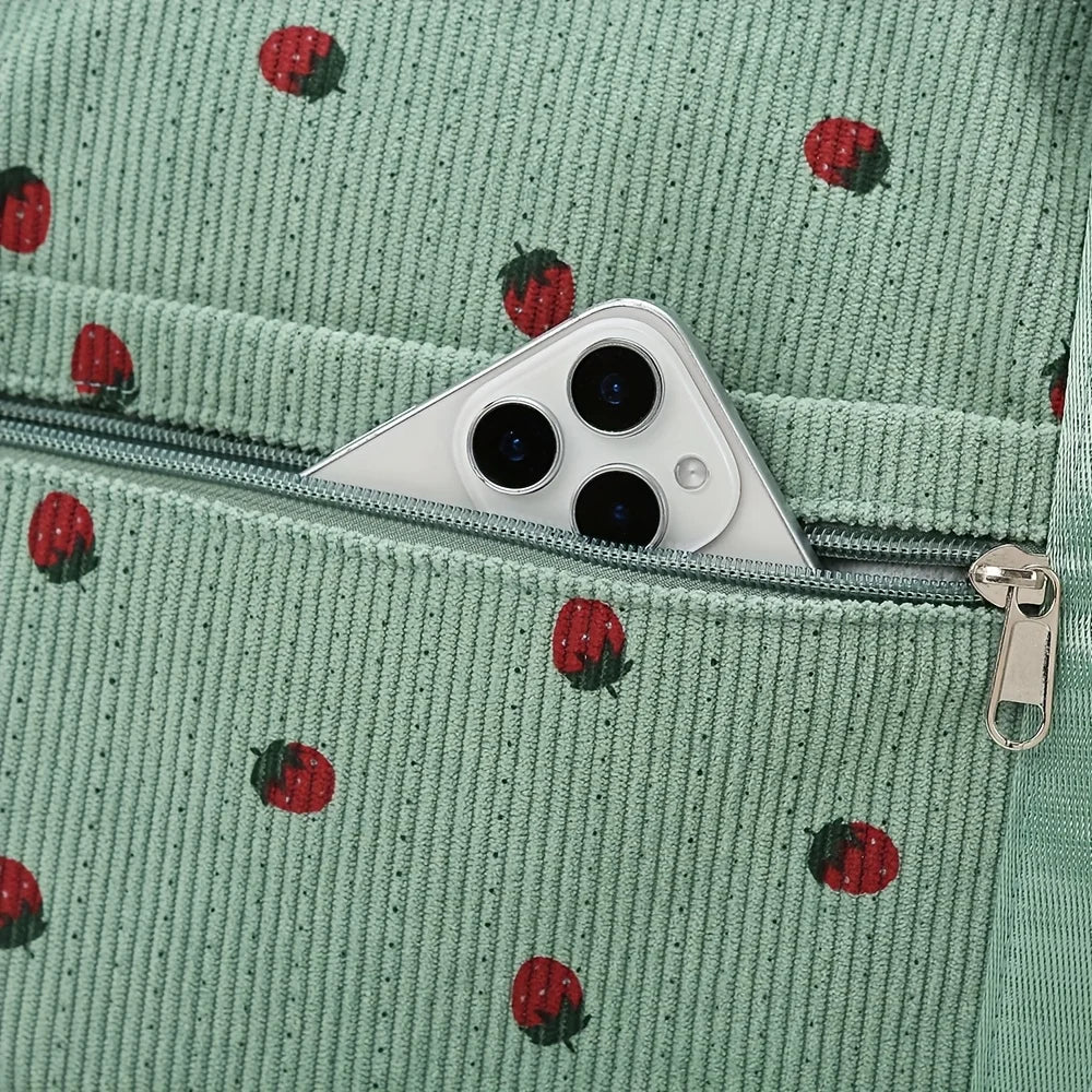 Sac de Voyage Fraise Velours Côtelé – Grande Capacité Bandoulière Léger Sport Fitness Bagage