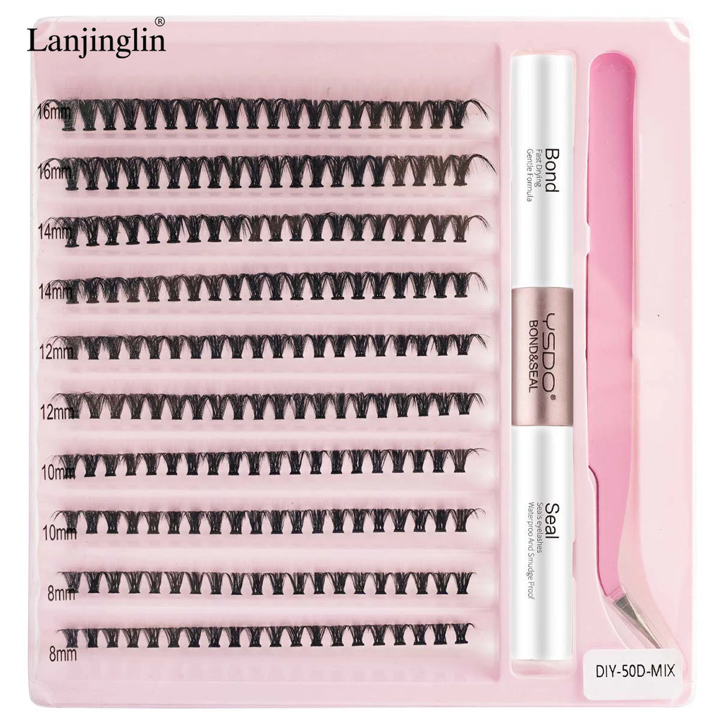Kit Extension Cils DIY 160-200 Pcs – Cils Individuels Cluster avec Colle & Scellant | Faux Cils Maquillage
