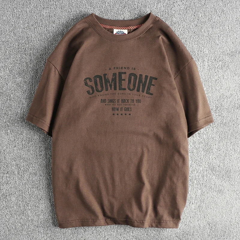 T-Shirt Homme Été Style Américain Rétro Manches Courtes Col Rond Lettres Imprimées 100% Coton Washed Vintage Loose Casual – Tee Streetwear Tendance | Mode Homme Premium
