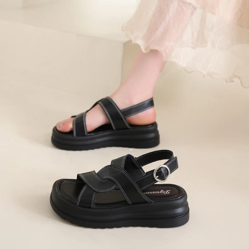 Sandales Romaines Baotou Talon Épais Femme 2025 – Boucle Respirantes Anti-Glisse