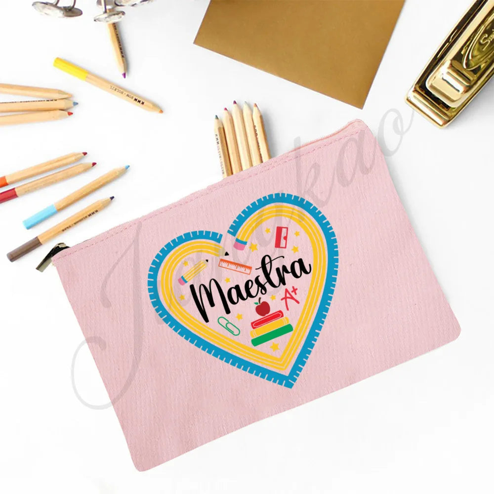 Trousse Maquillage Maestra Imprimé Coeur Espagnol – Organisateur Voyage & Crayon | Cadeau Enseignante