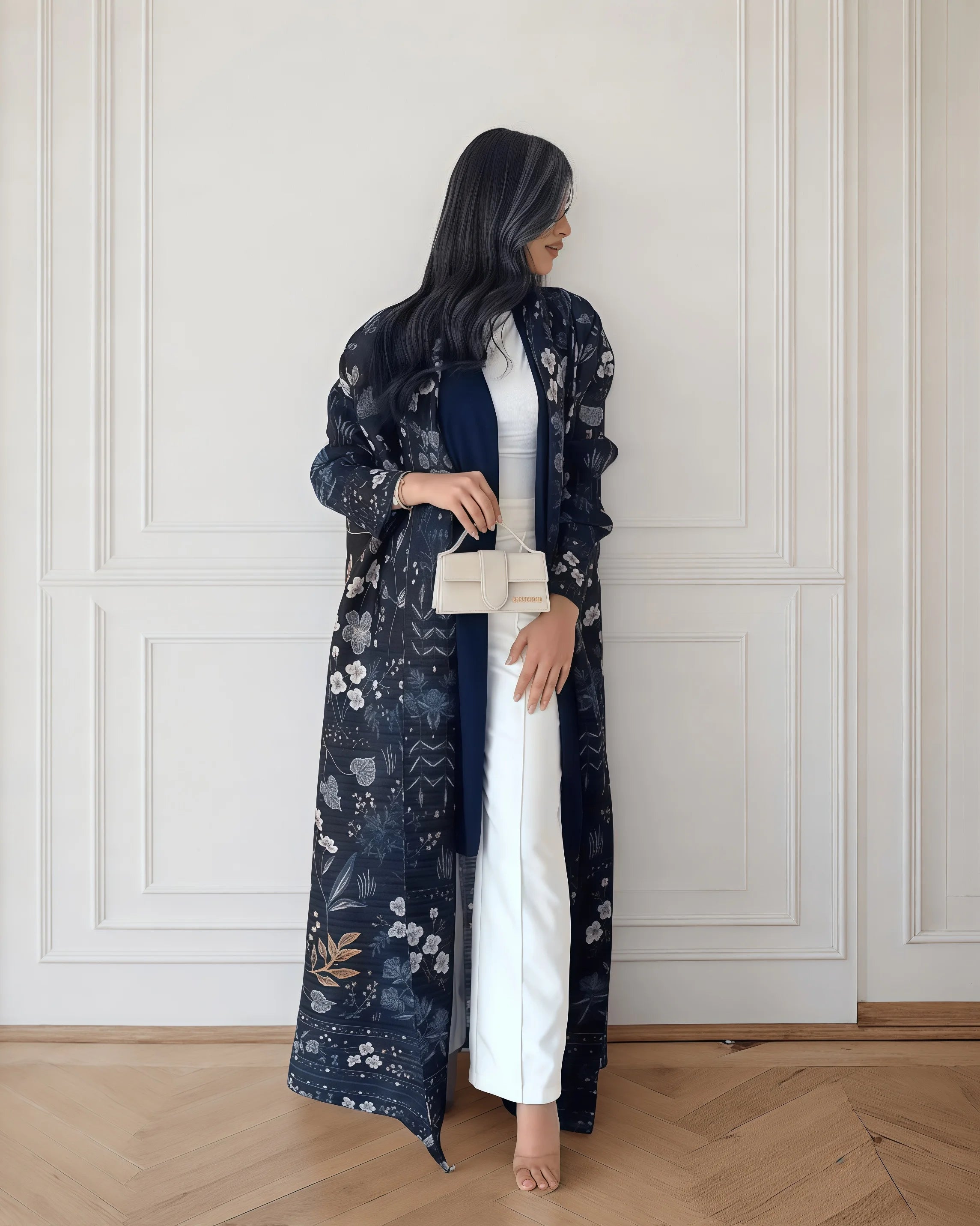 Kimono Cardigan Long Femme Abaya Imprimé Vintage Miyake Fluide Ample – Mode Modesté & Élégance