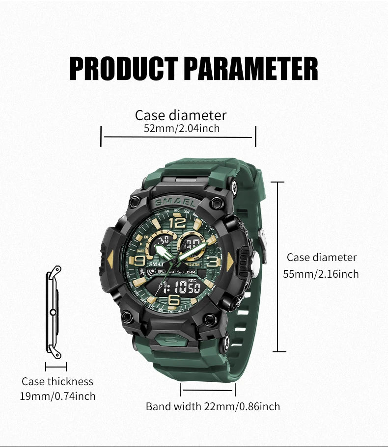 Montre Homme SMAEL 8099 Militaire Digital Sport – Étanche 50M LED Chronographe Antichoc