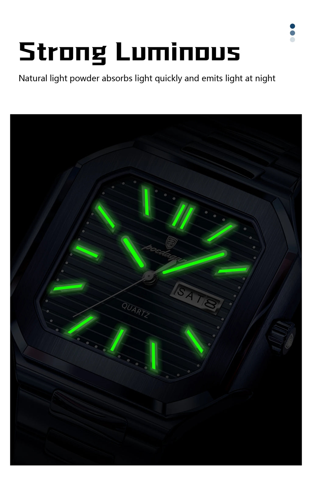 Montre Carrée Luxe Homme Poedagar – Quartz Étanche Lumineuse Date Semaine Acier Inoxydable Fashion