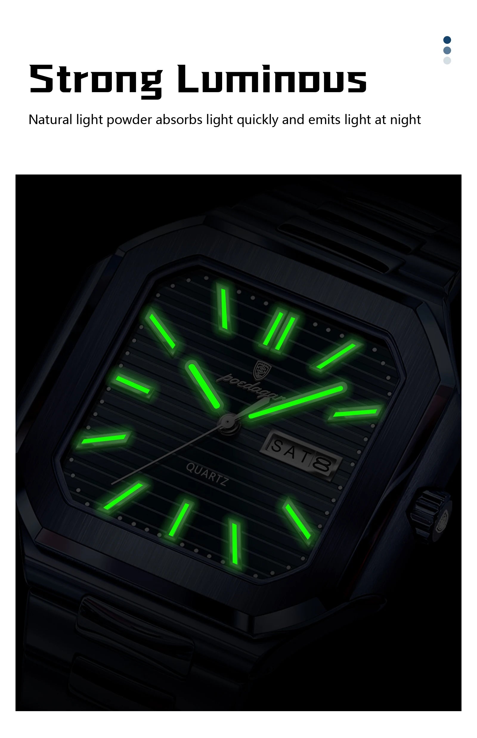 Montre Carrée Luxe Homme Poedagar – Quartz Étanche Lumineuse Date Semaine Acier Inoxydable Fashion