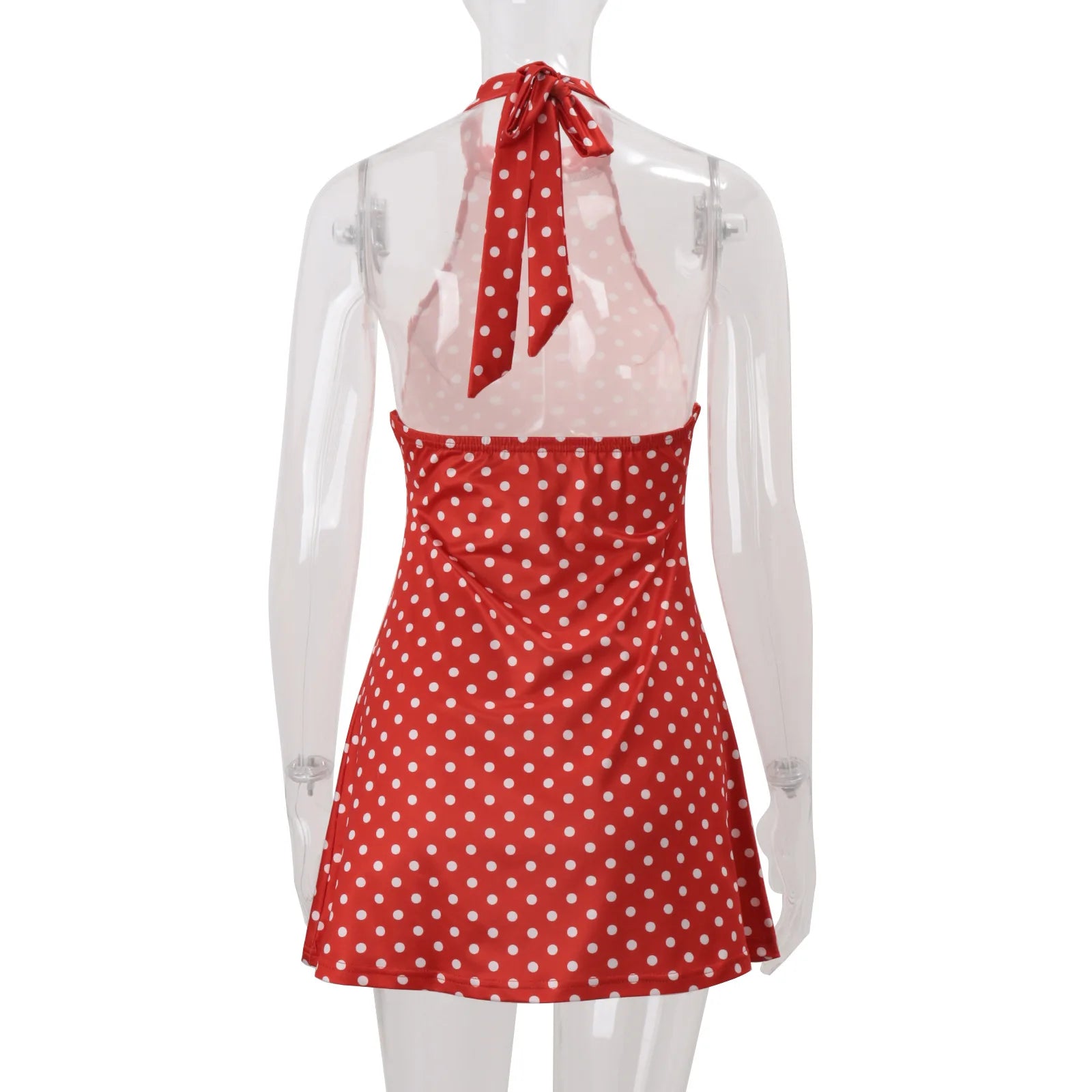 Mini Robe Femme Pois Élégante Épaules Dénudées Dos Nu Taille Haute Halter – Y2K Club & Soirée | Été