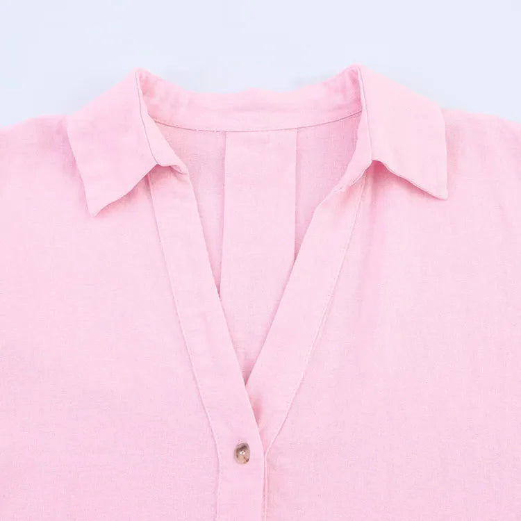 Chemise Femme Manches Larges Col Johnny – Ourlet Asymétrique & Boutons | Style Casual Chic Printemps