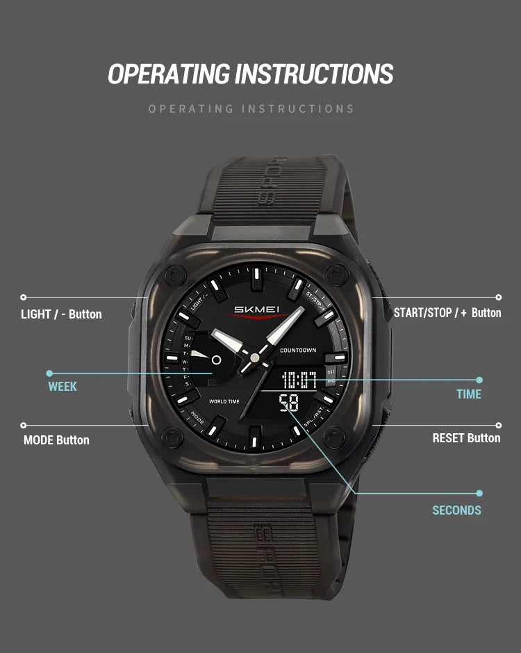 Montre Unisexe SKMEI Business Digital Quartz – Sport Étanche Multifonction Fashion