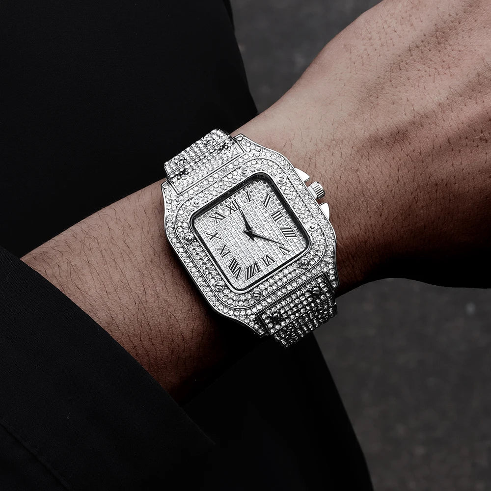 Montre Unisexe Moissanite Iced Out Hip Hop – Diamant Acier Inoxydable Étincelante Luxe
