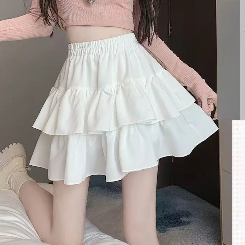 Mini Jupe Femme Balletcore Taille Haute Élastique Volantée Patchwork Lolita Style Coréen Kawaii Y2K – Jupe Courte Douce Sexy | Mode