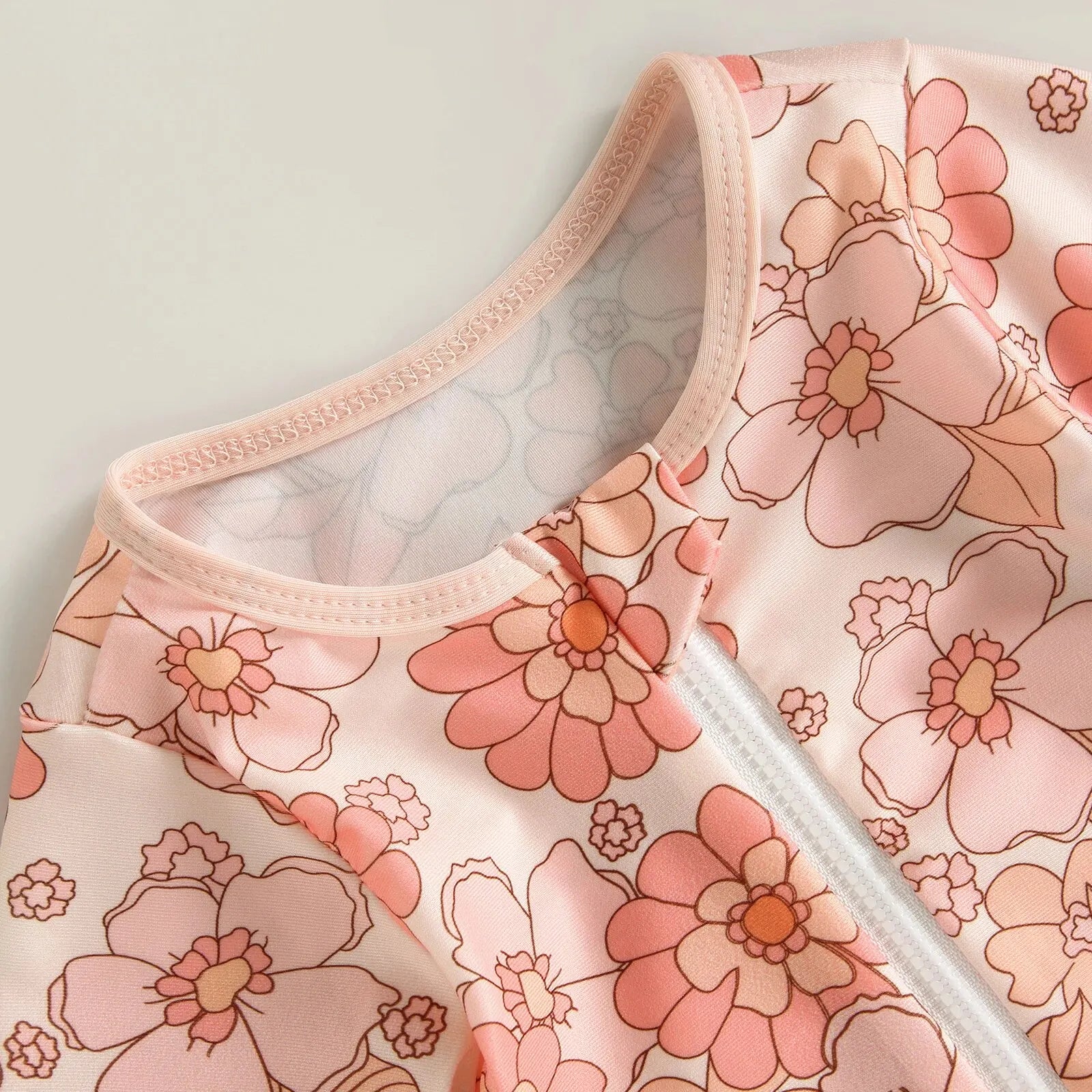 Maillot de Bain Bébé Fille Combinaison Zipper – Imprimé Flamant Rose Fleurs Manches Longues + Bandeau Été