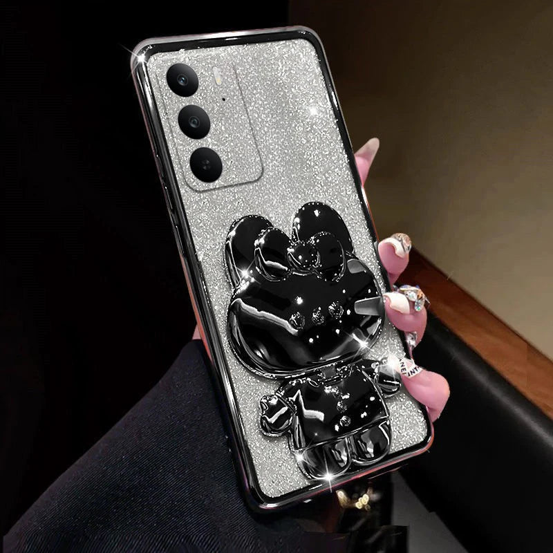 Coque Miroir Lapin Pliable Realme C71 C73 C75 – Support Intégré Antichoc | Accessoire Smartphone Kawaii