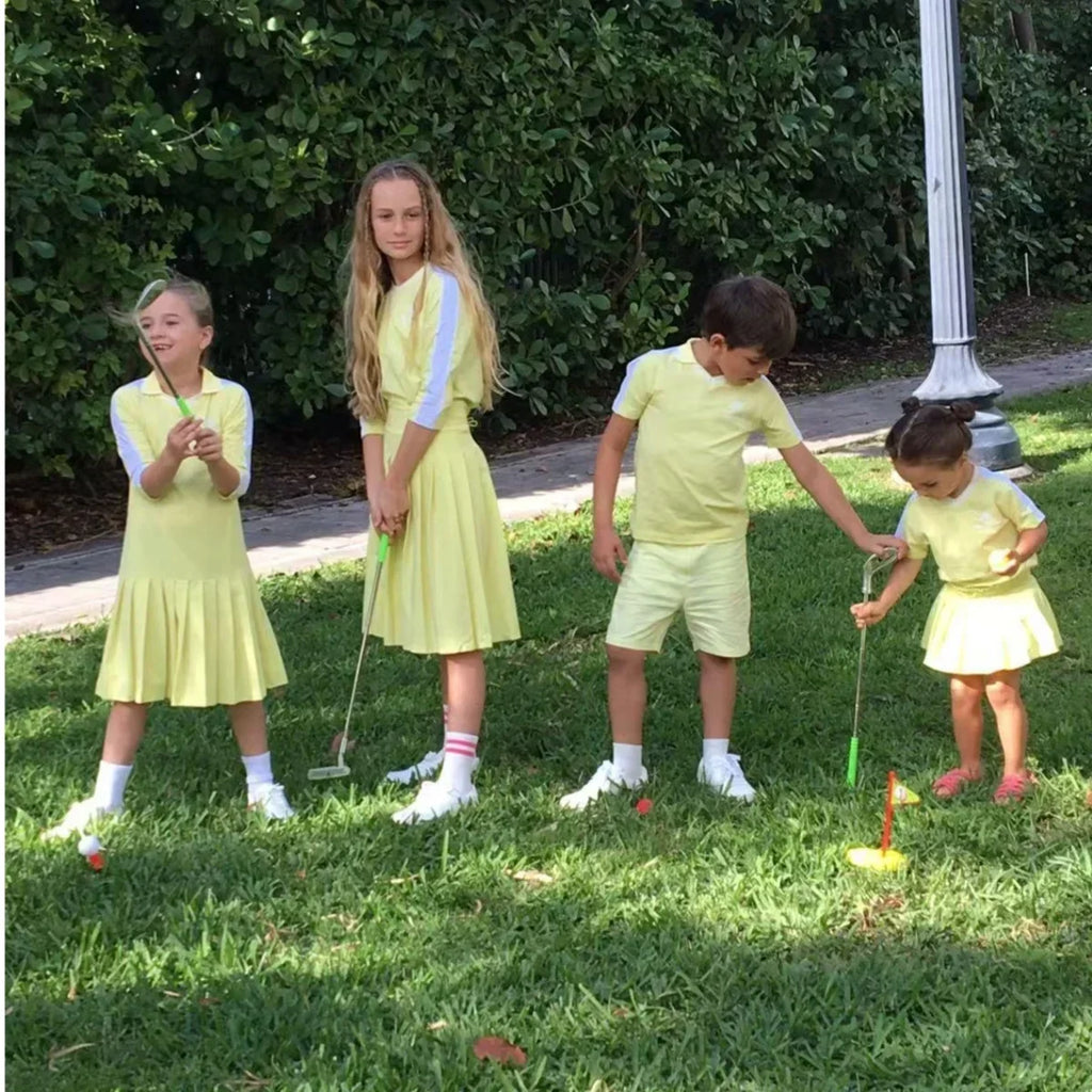 Tenue Golf Enfant Coton Plissé Unisexe – Ensemble Chemise Robe Sport Casual Famille Assortie SS 2025