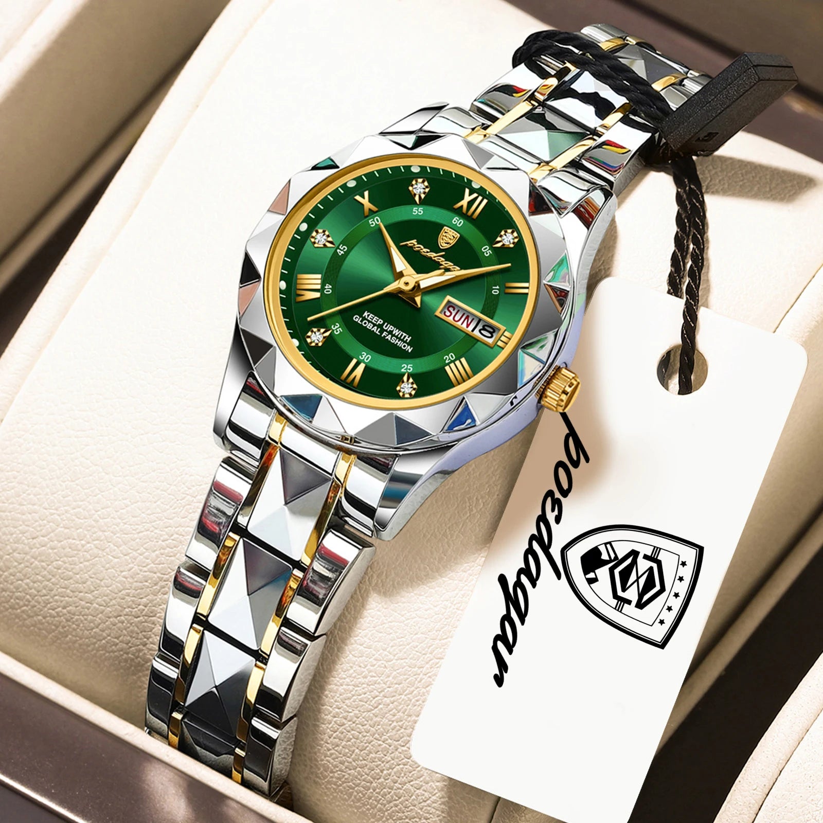 Montre Femme POEDAGAR Casual Quartz Lumineuse – Acier Inoxydable Étanche Date Semaine Fashion