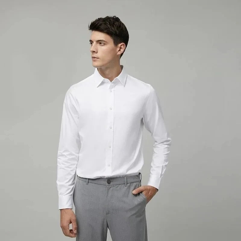 Chemise Homme Fibre de Bambou Stretch Manches Longues Anti-Froissé Sans Repassage Slim Business Casual Bureau Blanche Éco-Premium – Chemise Bambou Premium Stretch Anti-Froissé Sans Repassage Slim Business Blanche | Mode Homme Business Éco-Premium