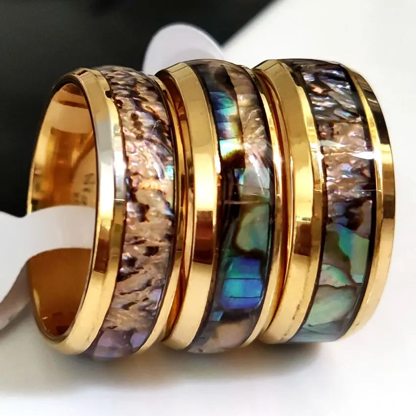 Bague Luxe Plaquée Or Incrustation Coquillage Acier Inoxydable 316L – Design Vintage Unique | Bijou Femme Mariage, Soirée Bord de Mer & Cadeau Premium