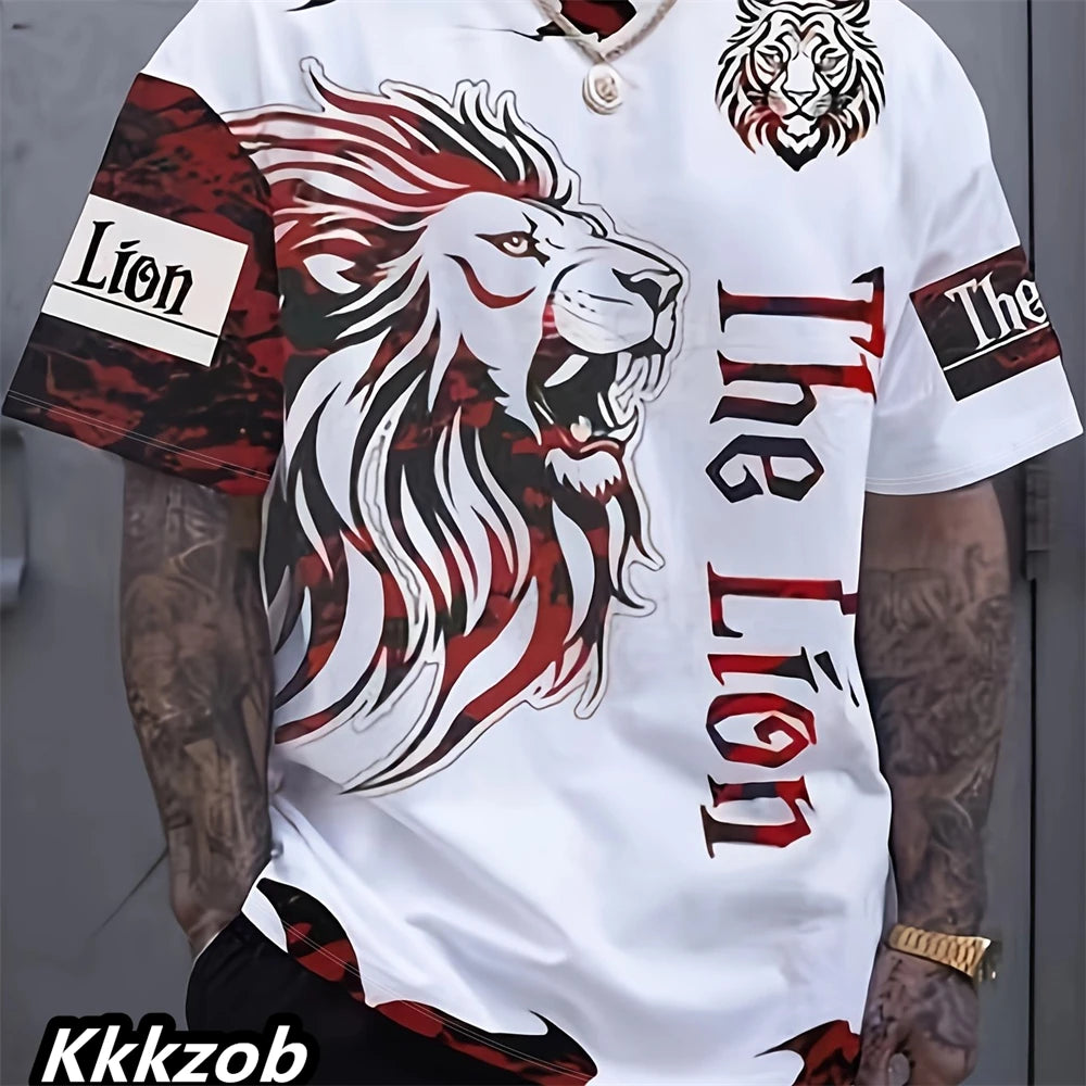 T-Shirt Homme Imprimé Lion Col Rond Manches Courtes Doux Respirant – Casual Outdoor Activités Été Essentiel | Mode Homme Nature