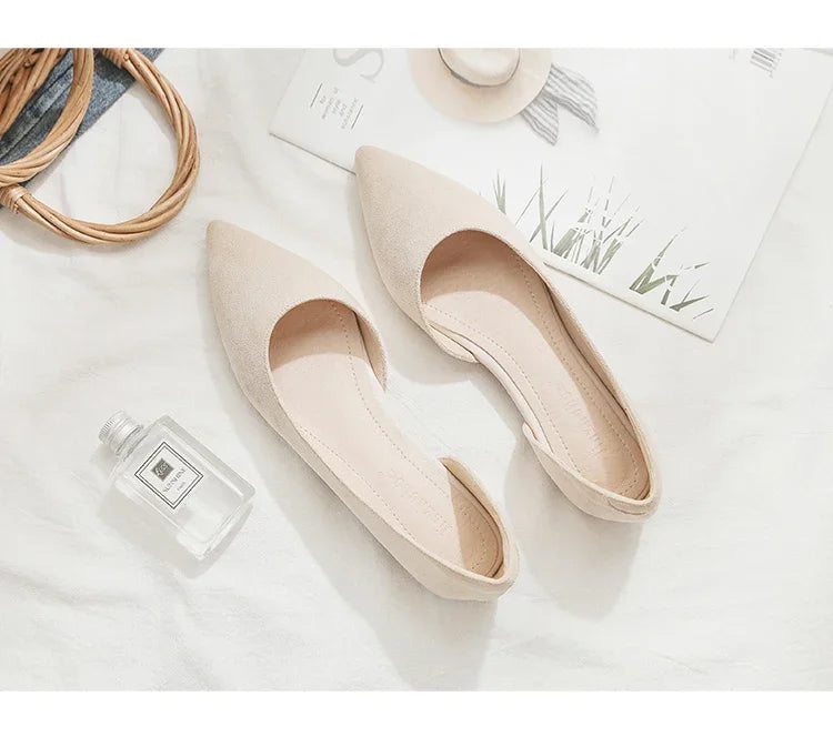 Ballerines Bout Pointu Flock Slip-on 2025 – Talon Plat Couleur Unie Tailles 31 à 46