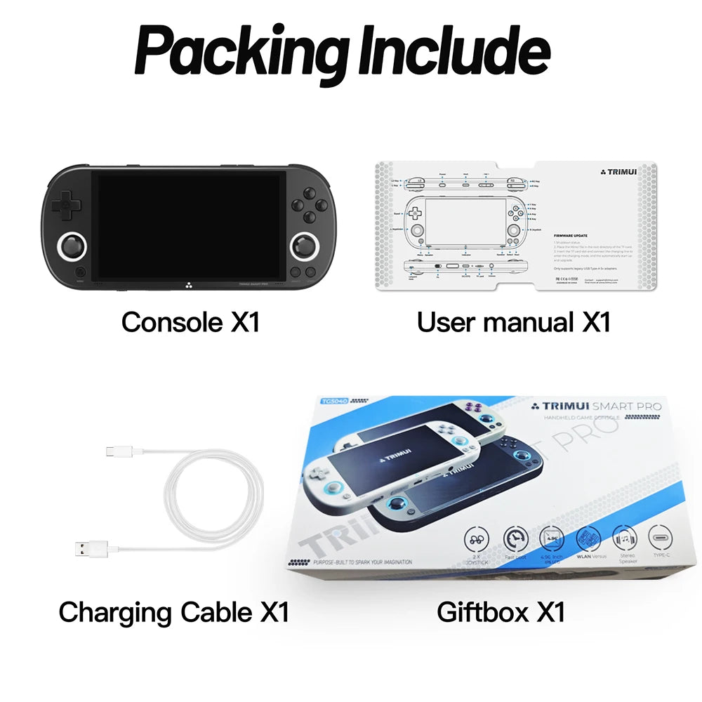 Trimui Smart Pro Console Rétro Portable 4.96'' IPS – Linux, Joystick RGB | Cadeau Gaming Jeux Rétro