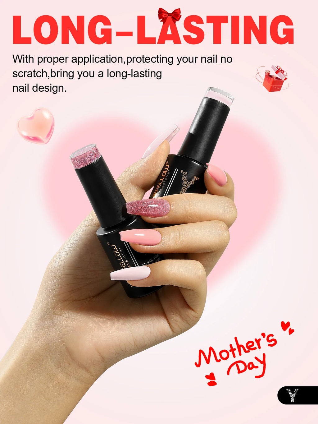 YOKEFELLOW Gel Polish Pastel Pink Glitter 6pcs – Vernis Semi-Permanent Été DIY Salon 10ML