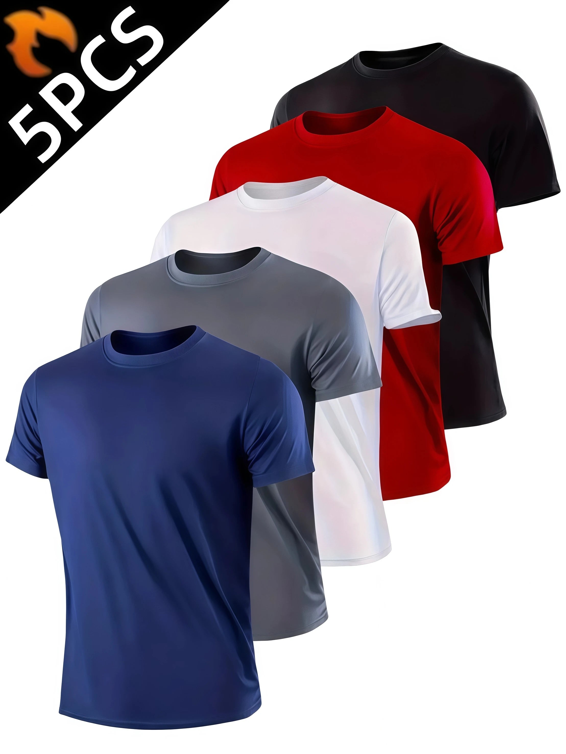 Lot 5 Sport T-Shirts Herren Schnelltrocknend Kurzarm Gym Laufen Outdoor Leicht Streetwear Fitness – 5er Pack | Premium Sport Herrenmode