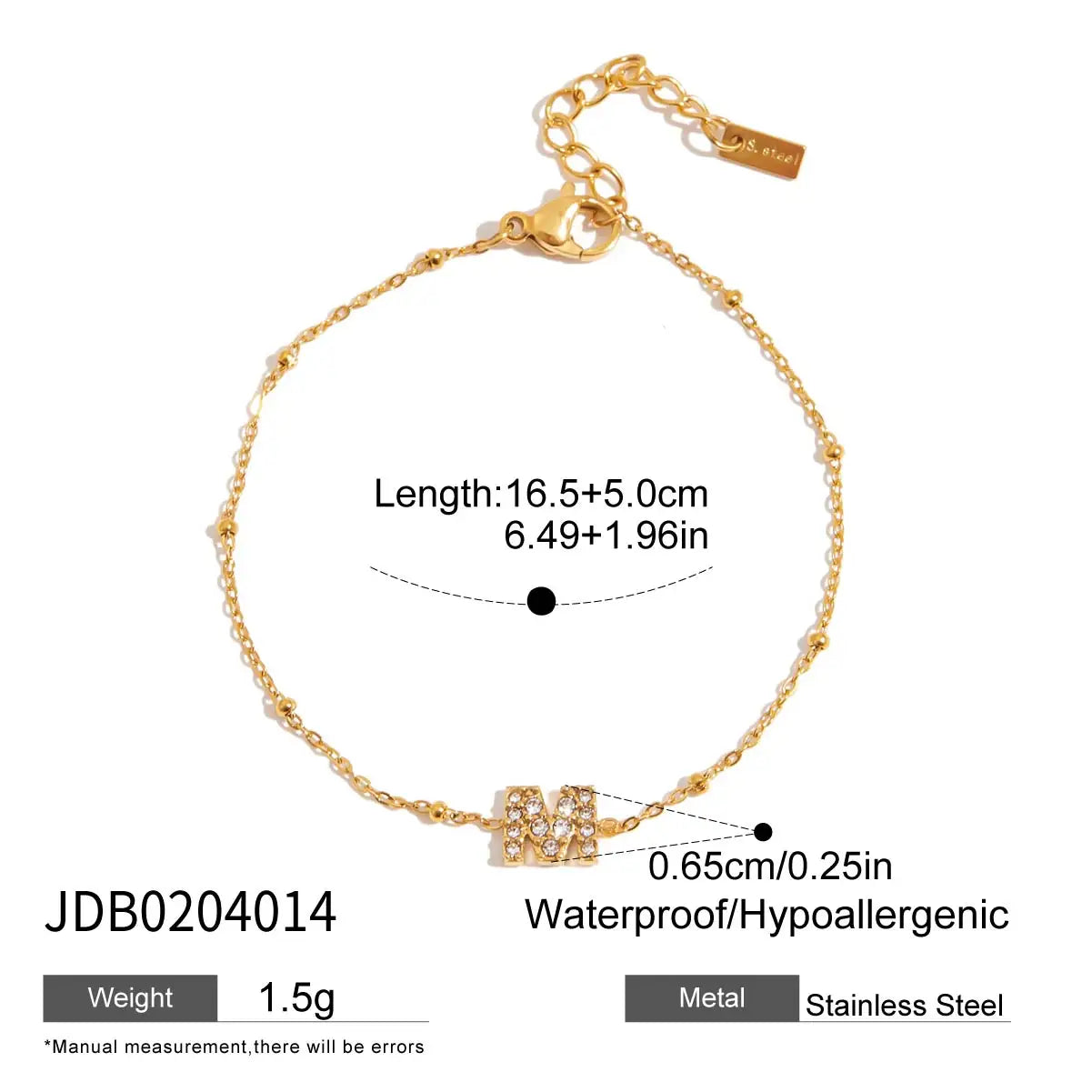Bracelet Femme Lettre "M" Zircon & Acier Inox Plaqué Or 18K – Bijou Élégant & Polyvalent | Cadeau Personnalisé | Zora